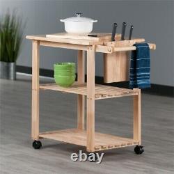 Pemberly Row Solid Wood Utility Butcher Block Kitchen Cart in Natural