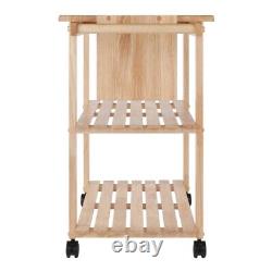 Pemberly Row Solid Wood Utility Butcher Block Kitchen Cart in Natural