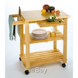 Pemberly Row Utility Butcher Block Kitchen Cart in Natural