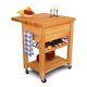 Pemberly Row Wood Baby Grand Butcher Block Work Center With Wine Rack In Natural