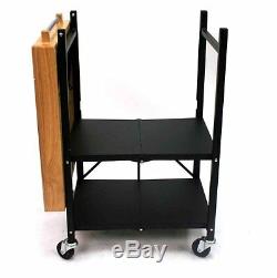Portable Kitchen Island Cart Small Folding Metal Utility Butcher Block Top Wheel