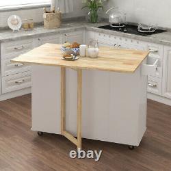 Portable Kitchen Island Cart with Drawer Spice Rack Towel Bar Butcher Block Top