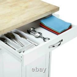 Portable Kitchen Island Cart with Drawer Spice Rack Towel Bar Butcher Block Top