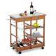 Portable Rolling Tile Top Kitchen Trolley Butchers Block Cart With Wine Rack