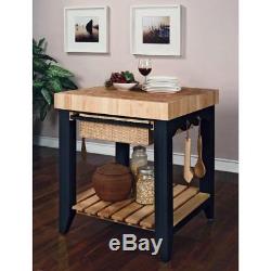 Powell Color Story Antique Butcher Block Kitchen Island, Black, 30 inches