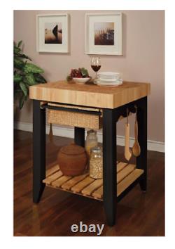 Powell Color Story Wood Butcher Block Kitchen Island in Black