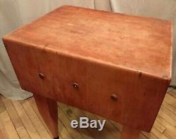 RARE Vintage Solid Wood Butcher Block Table 32H x 24W x 18D Very Little Use
