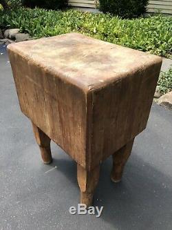 RARE Vintage Solid Wood Butcher Block Table 34Hx24Wx18D. Over 100lbs