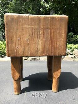 RARE Vintage Solid Wood Butcher Block Table 34Hx24Wx18D. Over 100lbs