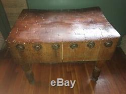RARE Vintage Solid Wood Butcher Block Table Revised Photos