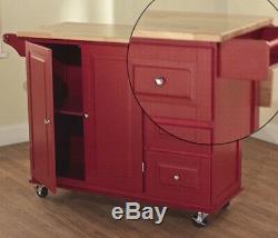 Red Kitchen Cart Large Wood Butcher Block Dining Island Panty Drawers Rolling
