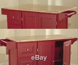 Red Kitchen Cart Large Wood Butcher Block Dining Island Panty Drawers Rolling