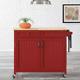 Red Wood Rolling Kitchen Cart Butcher Block Top Dual Drawer Farmhouse Caster New