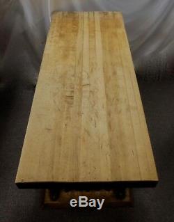 Repurposed 3 Thick Maple Butcher Block TABLE on Cast Iron. 35H x 60W x 24D