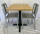 Restaurant Butcher Block Table Withbase 30x25x30h & Two 33h Silver Metal Chairs