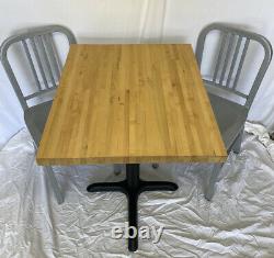 Restaurant Butcher Block Table WithBase 30x25x30H & Two 33H Silver Metal Chairs