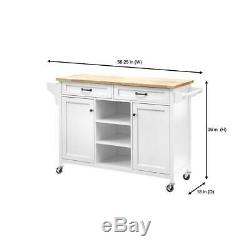 Rockford White Wood Kitchen Island with Natural Butcher Block Top 56.25 in. W