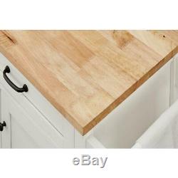 Rockford White Wood Kitchen Island with Natural Butcher Block Top 56.25 in. W
