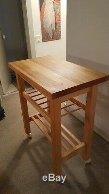 Rolling Butchers Block Table Vintage Solid Maple