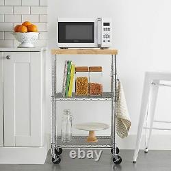 Rolling Kitchen Cart with Butchers Block Microwave Mixer Extra Counter Space