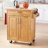 Rolling Kitchen Island Cart Natural Wood Butcher Block Counter Top Drawer