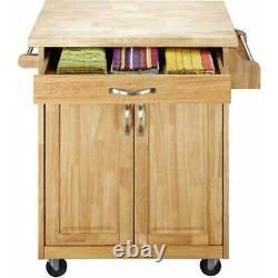 Rolling Kitchen Island Cart Natural Wood Butcher Block Counter Top Drawer