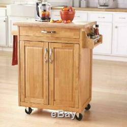 Rolling Kitchen Island Cart Natural Wood Butcher Block Counter Top Drawer New