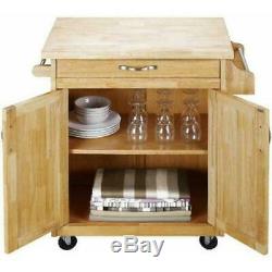 Rolling Kitchen Island Cart Natural Wood Butcher Block Counter Top Drawer New