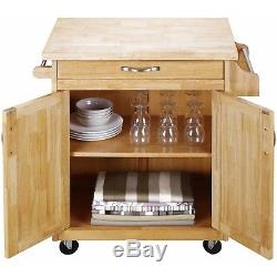 Rolling Kitchen Island Cart Solid Wood Butcher Block Counter Top Drawer Natural