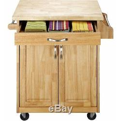 Rolling Kitchen Island Cart Solid Wood Butcher Block Counter Top Drawer Natural