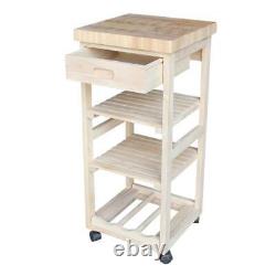 Rolling Kitchen Utility Cart Trolley Butcher Block Top with Drawer Unfinished