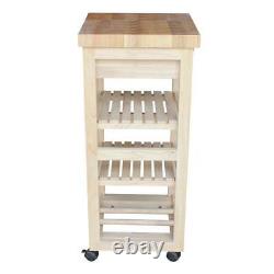 Rolling Kitchen Utility Cart Trolley Butcher Block Top with Drawer Unfinished