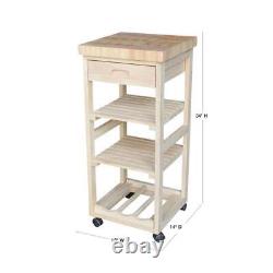 Rolling Kitchen Utility Cart Trolley Butcher Block Top with Drawer Unfinished