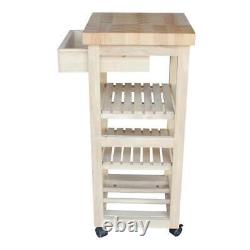 Rolling Kitchen Utility Cart Trolley Butcher Block Top with Drawer Unfinished