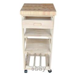 Rolling Kitchen Utility Cart Trolley Butcher Block Top with Drawer Unfinished