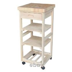 Rolling Kitchen Utility Cart Trolley Butcher Block Top with Drawer Unfinished