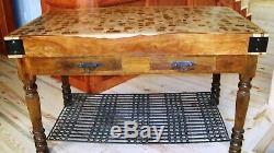 Rosewood and Iron Oyster-Cut Butcher Block Table One of a Kind
