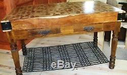 Rosewood and Iron Oyster-Cut Butcher Block Table One of a Kind