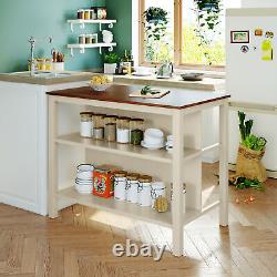 Rustic 45 Inch Solid Wood Kitchen Island Butcher Block Table with Open Shelves