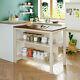 Rustic 45 Inch Solid Wood Kitchen Island Butcher Block Table With Open Shelves