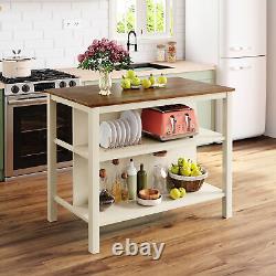 Rustic 45 Inch Solid Wood Kitchen Island Butcher Block Table with Open Shelves