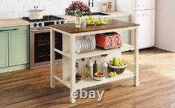 Rustic 45 Stationary Kitchen Island Butcher Block Dining Table Prep Shelves