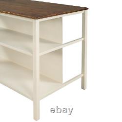 Rustic 45 Stationary Kitchen Island Butcher Block Dining Table Prep Shelves