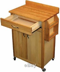 Rustic Butcher Block Movable Cart Drawer Cabinet Storage