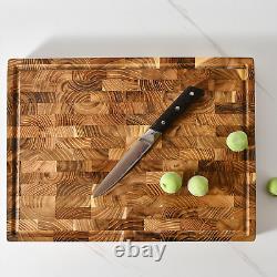 SET of 2 Teak Wood End Grain Butcher Block, Cutting Board, Cheese Carving Board