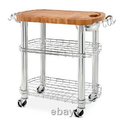 Seville Classics Rolling Oval Solid-bamboo Butcher Block Top Kitchen Island Cart