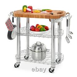 Seville Classics Rolling Oval Solid-bamboo Butcher Block Top Kitchen Island Cart