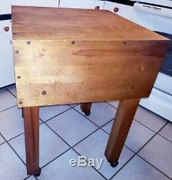 Solid Maple Butcher Block Table Kitchen Island Wood/Heavy 24x24W x33L on Rollers