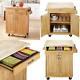Solid Wood Butcher Block Top Kitchen Island Cart With Drawer & Storage Shelves