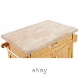 Solid Wood Butcher Block Top Kitchen Island Cart with Drawer & Storage Shelves